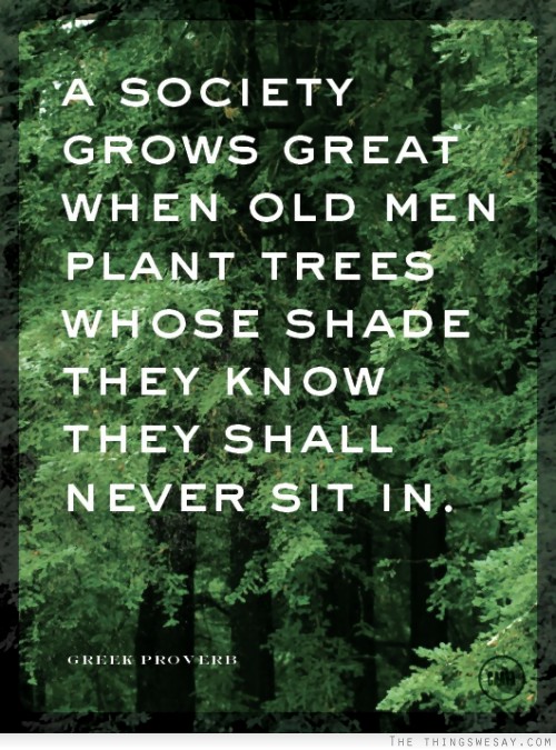 A society grows great when old men plant trees whose shade they know they shall never sit in