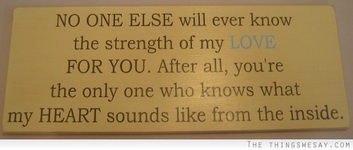 No one else will ever know the strength of my love for you