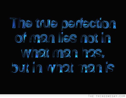 The true perfection of man lies not in what man has but in what man is