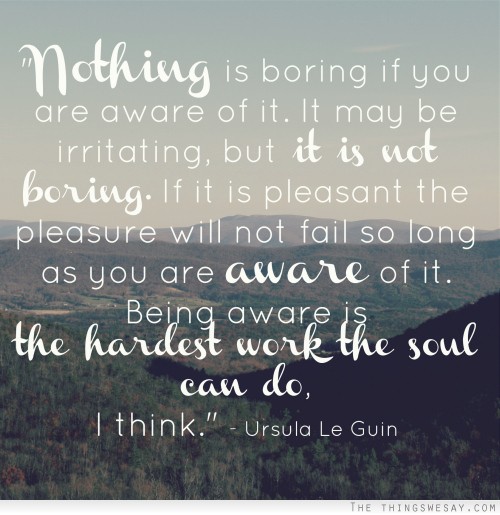 Nothing is boring if you are aware of it it may be irritating but it is not boring if it is pleasant the pleasure will not fail so long as you are aware of it