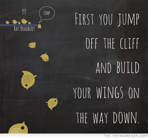 First you jump off the cliff and build your wings on the way down