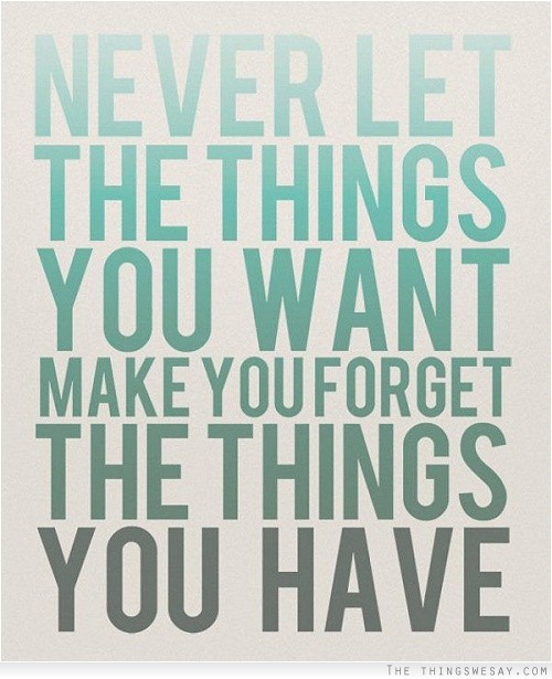 Never let the things you want make you forget the things you have