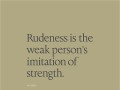 Rudeness is the weak person's imitation of strength