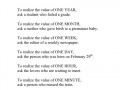 To realize the value of one year ask a student who failed a grade to realize the value of one month ask a mother who gave birth to a premature baby